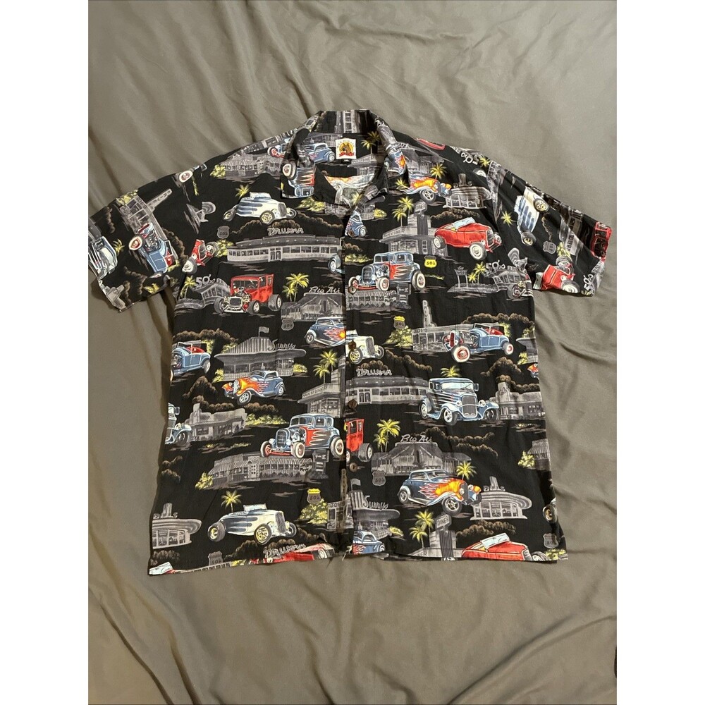 Mens Drive In Hot Rods Classic Cars Hawaiian Shirt Sz XXL Made In USA Cotton Vtg
